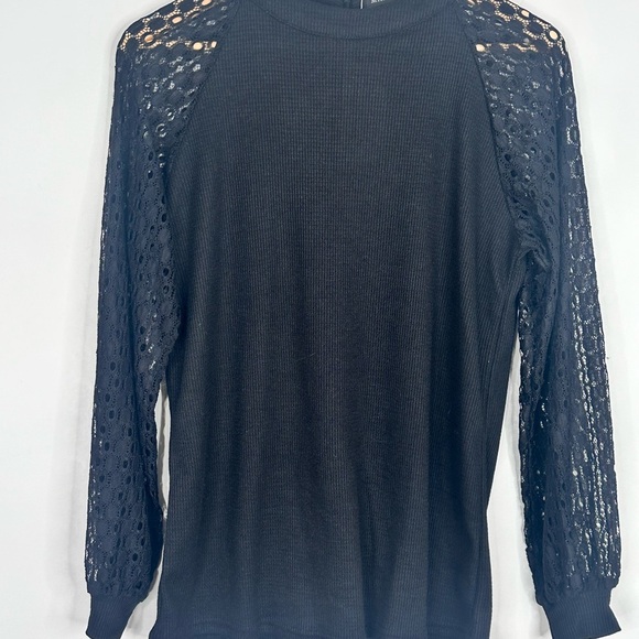 NWT MIHOLL Black Lace Sleeve Sweater Top Elegant Evening Party Blouse Size Med - Picture 4 of 10